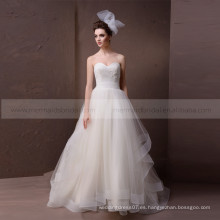 Elegante una línea de forma de corazón plisado vestido de novia de organza rebordeado